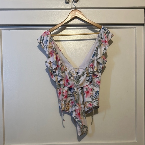 Pink and White Ruffled One Piece Swimsuit - Picture 3 of 5